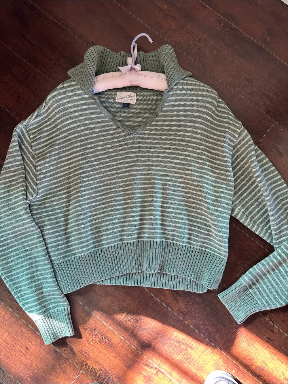 Universal Thread Striped Scoop Neck Sweater - Sage Green & White